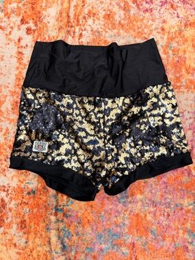 Derby Kiss Sequin Roller Derby Shorts Black Gold High Waisted Size 2XL